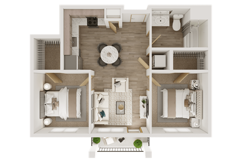 Floor plan for 2 beds, 1 bath, 720 sqft